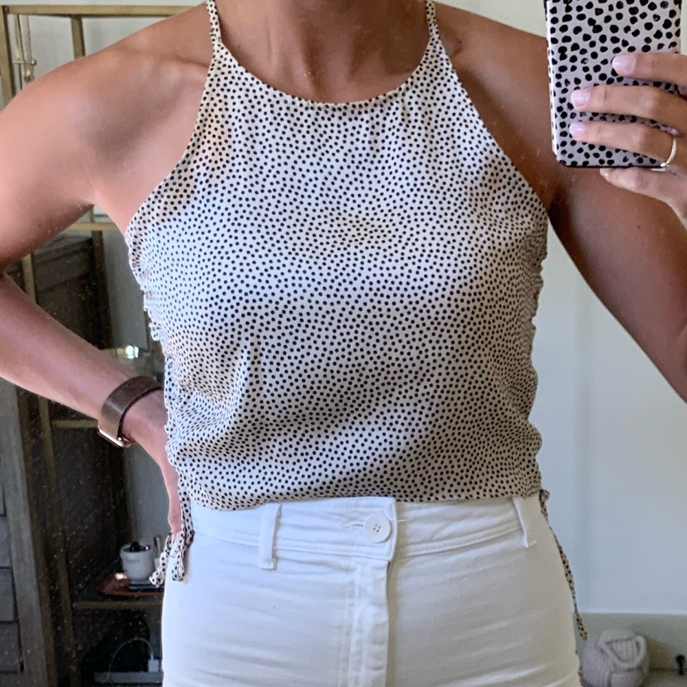 Zara - polka dot ruched tie crop top